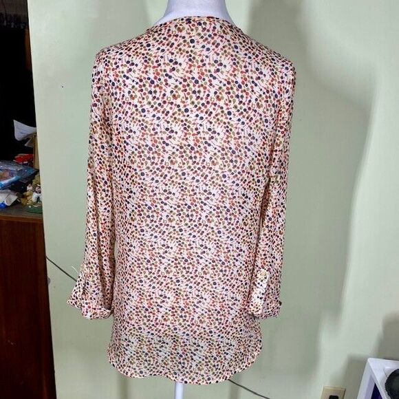 Kirra Womens Sz M Multicolor Pintuck Semi Sheer 3/4 Sleeve Blouse Peasant Fairy - Picture 7 of 10